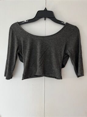 Charcoal Gray Cropped Boatneck Top 1/2 Sleeve
